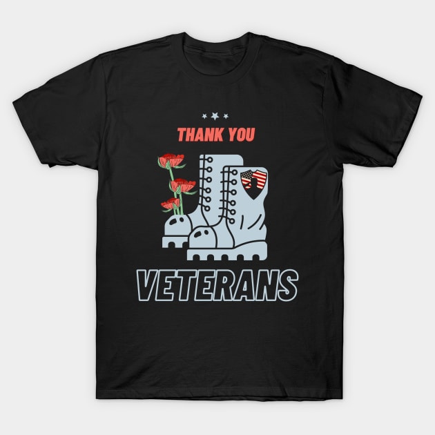 Thank you veterans combat boots poppy flower, Veterans Day Gifts T-Shirt by WhatsDax